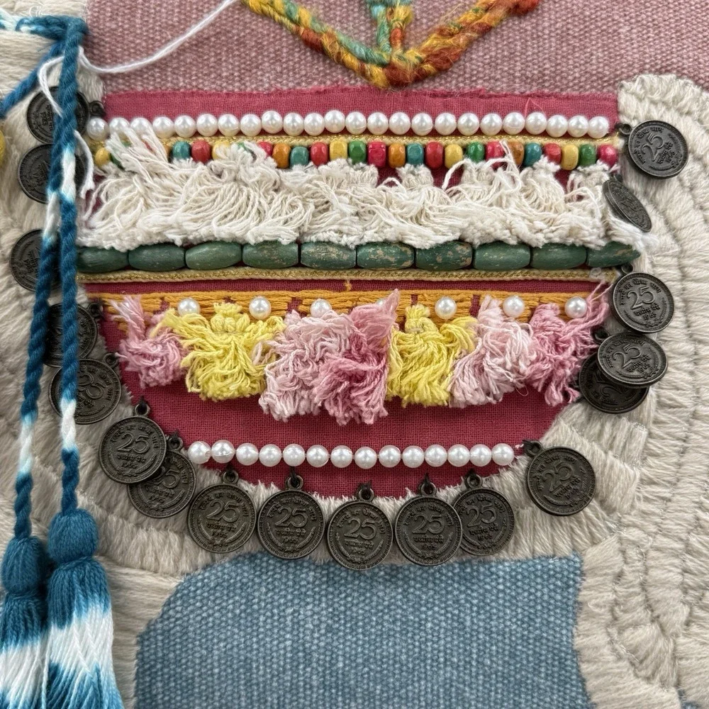 Eastern Escape World Traveler, BOHO Embroidered Llama Pillow With Tassels.